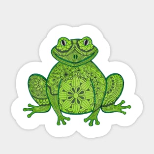 Green Mandala Frog (white background) Sticker